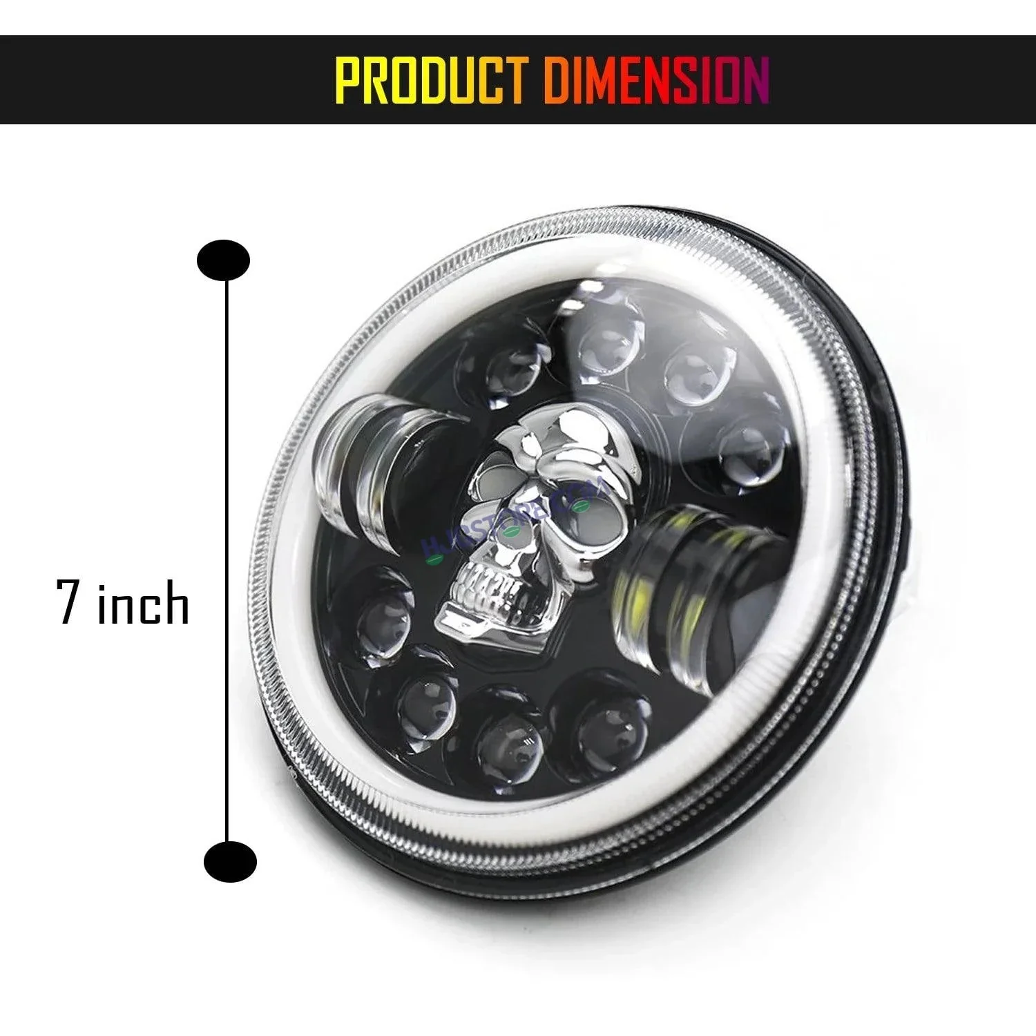HJG 7 Inch Harley Skull Round Led Headlight Fits in Royal Enfield All Models, Mahindra Thar (12V-80V 75w) - Image 7