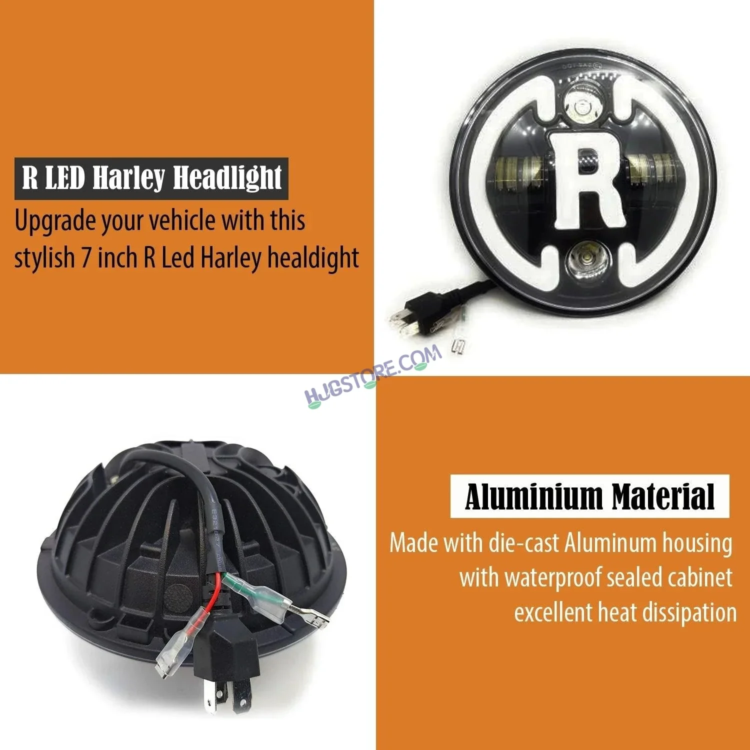 HJG 7 Inch Round Headlight Compatible with Royal Enfield, Jeep Thar & Harley Davidson (R White Harley Headlight) - Image 4